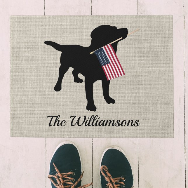 Paillasson Drapeau d'accueil personnalisé Black Lab Dog USA (Créateur téléchargé)