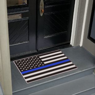 Paillasson Drapeau de police de la Ligne Bleue Mince