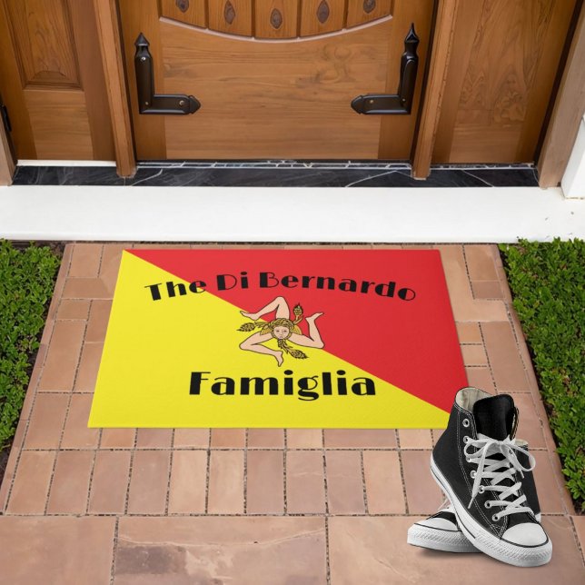 Paillasson Drapeau de Sicile Sicilienne Famille de Bienvenue  (Flag of Sicily Sicilian Family
Personalized Welcome Mat)