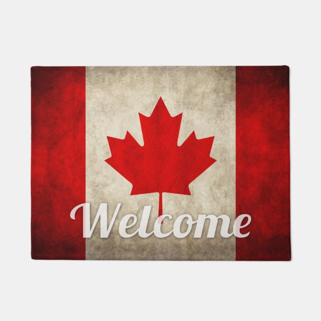 Paillasson Drapeau grunge du Canada - rétro feuille d'érable (Devant)