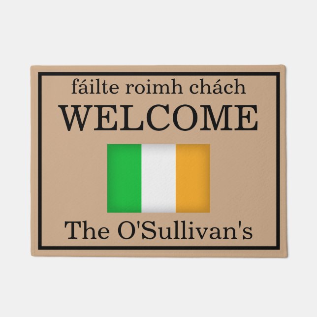 Paillasson Drapeau irlandais personnalisé Nom de famille Door (Devant)