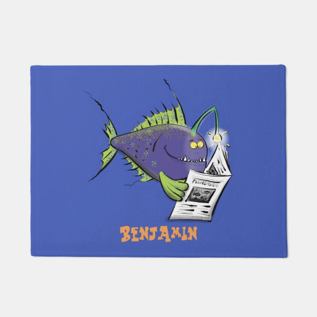 Paillasson Drôle caricature de poisson de pêcheur (Devant)
