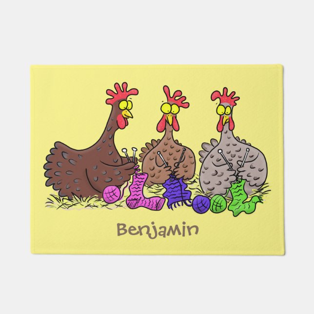 Paillasson Drôle dessin animé de poulets de tricot (Devant)