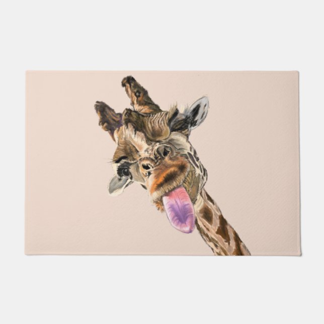 Paillasson Drôle mat avec Giraffe Joueuse - Personnalisable (Devant)