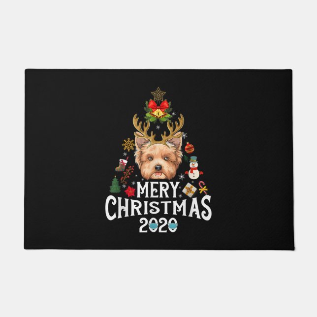 Paillasson Drôle Noël 2020 Arbre Yorkshire Masque Costume (Devant)
