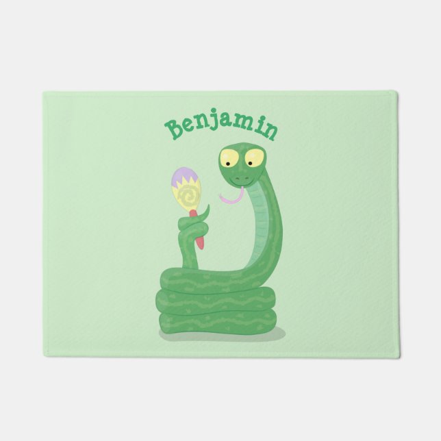 Paillasson Drôle serpent vert avec caricature maraca (Devant)