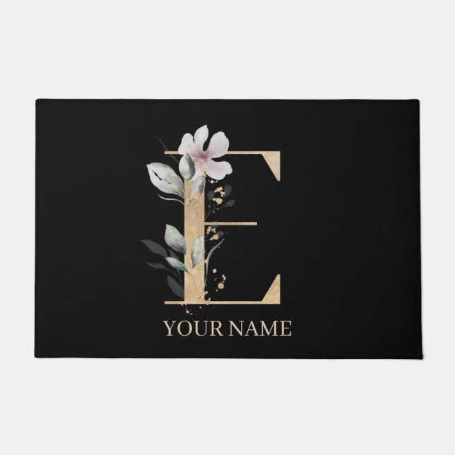 Paillasson E Monogramme Floral Personnalisé (Devant)
