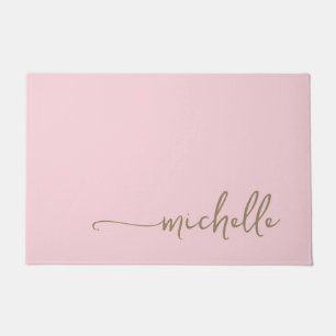 Paillasson Écriture calligraphique dorée moderne rose poudré
