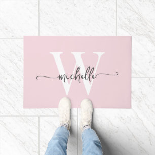 Paillasson Écriture de nom de monogramme rose blush élégant m