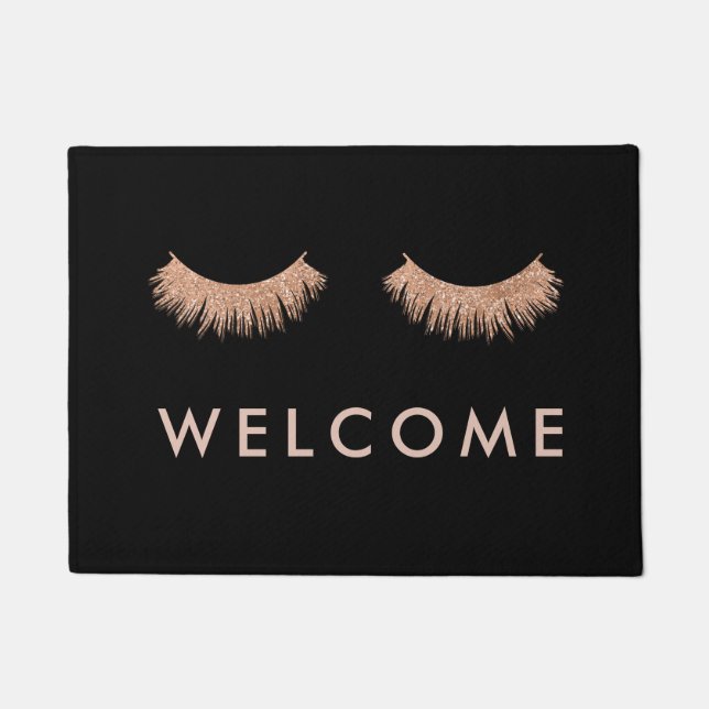Paillasson Élégant Black Rose Gold Eyelashes Welcome Doormat (Devant)