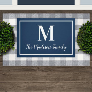 Paillasson Élégant bleu marine Monogramme personnalisé initia