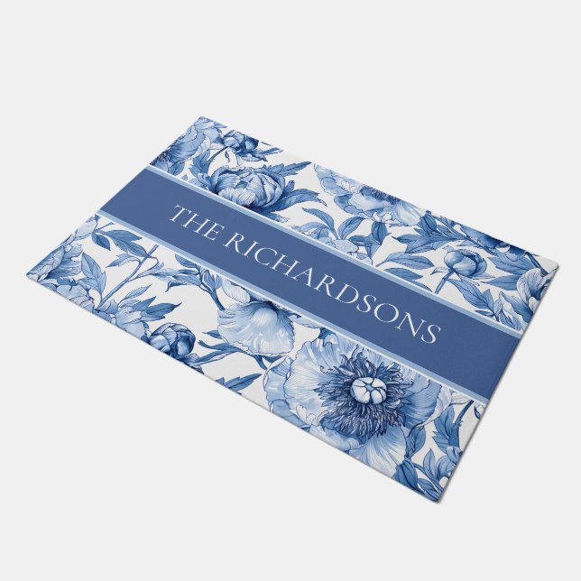 Paillasson Elegant Blue and White Flowers Floral Pattern (Incliné)