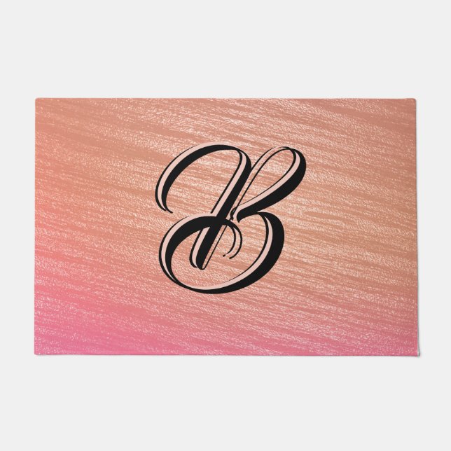 Paillasson Élégant Coral rose initial Monogramme Classy Chic (Devant)