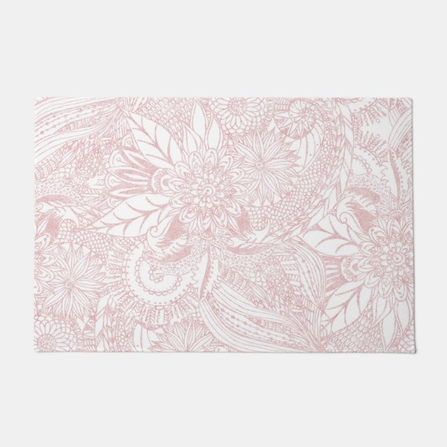 Paillasson Elégant faux rose or design de mandala floral (Devant)