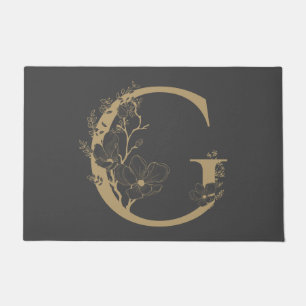 Paillasson Élégant G Boho Floral Monogramme initial gris or