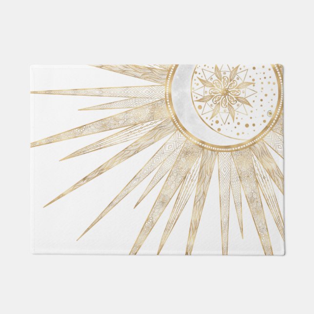 Paillasson Elegant Gold Doodles Sun Moon Mandala Design (Devant)