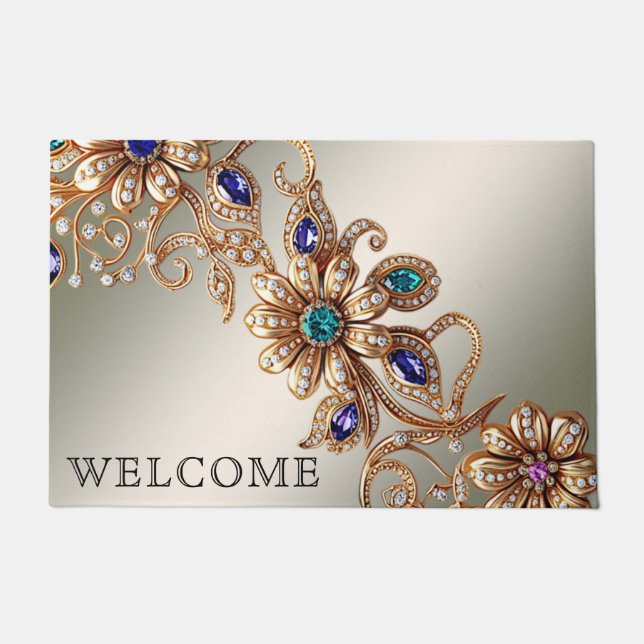 Paillasson Elegant Gold Jewel Flowers Doormat (Devant)