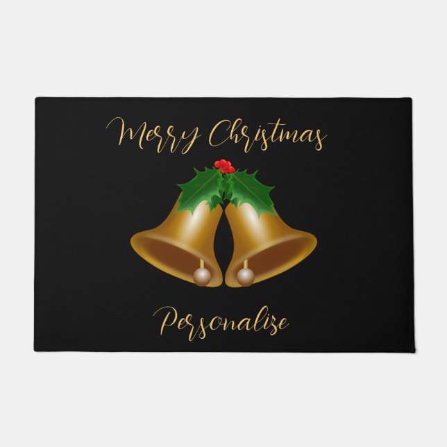 Paillasson Elégant Gold Joyeux cloches de Noël Personnalisé (Devant)