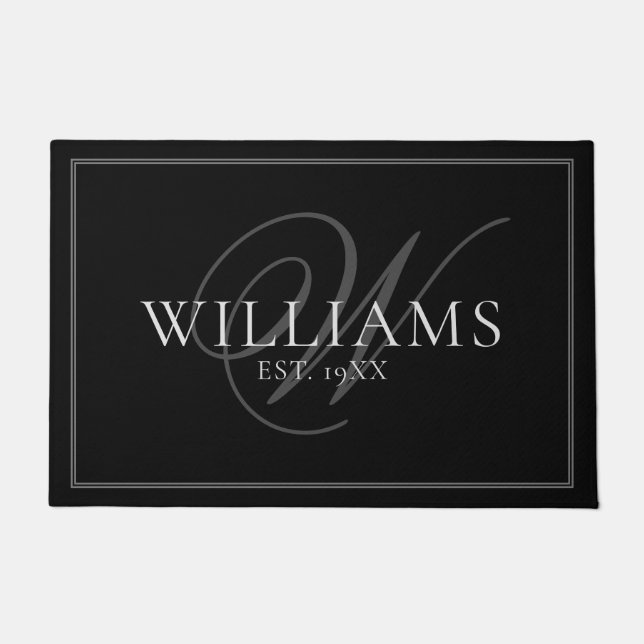 Paillasson Elegant Grey Monogramme Nom Nouveau marié Mariage  (Devant)