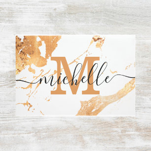 Paillasson Élégant Marbre Blanc Or Pierre Chic Monogramme