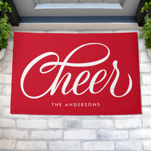 Paillasson Élégant moderne Festive Rouge Script Cheer Noël