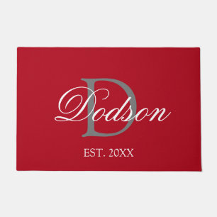 Paillasson Élégant Monogramme blanc rouge Date d'établisse