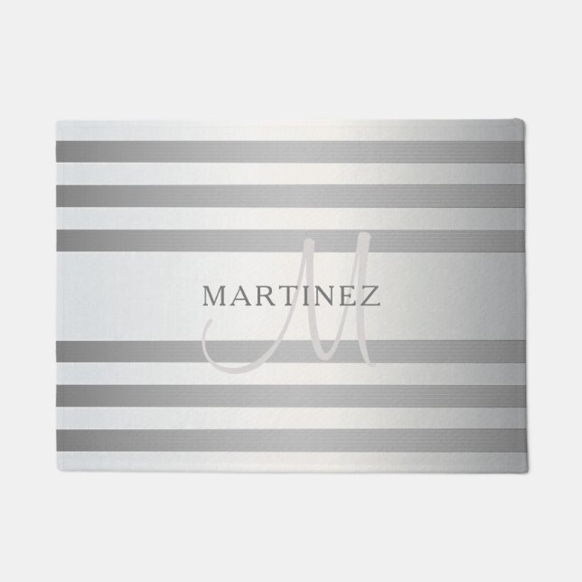 Paillasson Élégant Monogramme Faux Gris Argent Gris Gris (Devant)