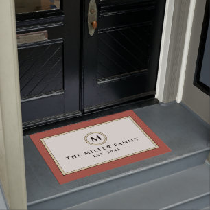 Paillasson Élégant Monogramme Nom de famille Porte mat   Terr