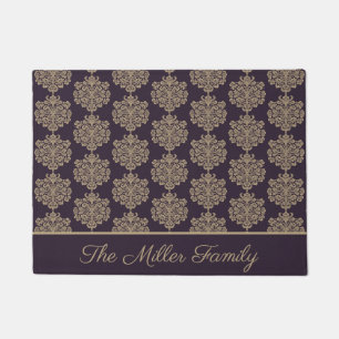 Paillasson Elégant motif floral chic or damassé