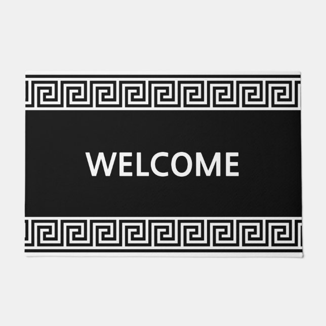Paillasson Élégant Motif grec sur noir (Devant)