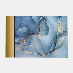 Paillasson Élégant Motif moderne chic bleu et or marbre