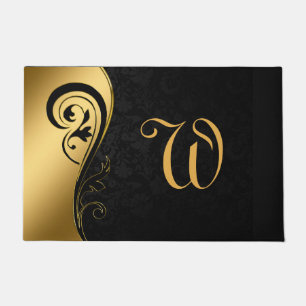 Paillasson Élégant Noir Or Chic Monogramme Initial
