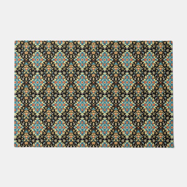 Paillasson Elégant noir turquoise arabesque (Devant)