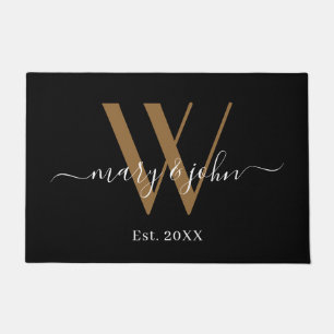 Paillasson Élégant or noir Noms Script Monogramme Mariage