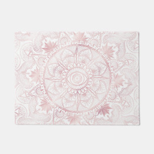 Paillasson Elégant Rose Blanc Or Oeil Soleil Lune Mandala
