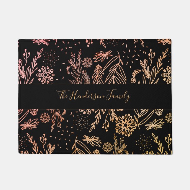 Paillasson Élégant Rose Gold Floral Pattern signature (Devant)