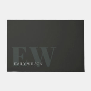 Paillasson Élégant rustique foncé vert foncé Monogramme noir