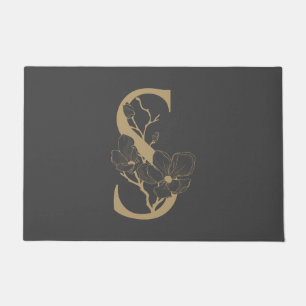 Paillasson Élégant S Boho Floral Monogramme initial Gris Or