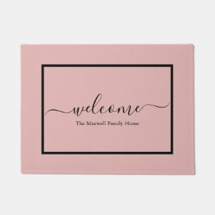 Paillasson Elégant script rose vif nom de famille bienvenue 