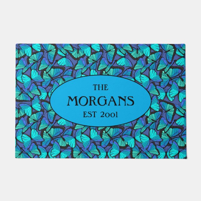 Paillasson Élégant Tropical Blue Morpho Butterflies Motif (Devant)