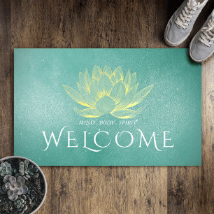 Paillasson Élégant Turquoise Gold Lotus Yoga instructeur Bien