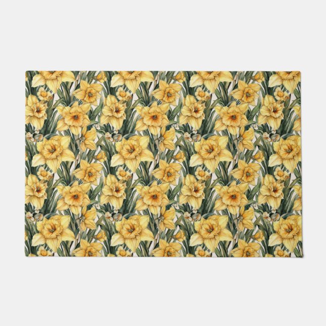 Paillasson Elégante Daffodile Jaune Fleurs de Printemps Pâque (Devant)
