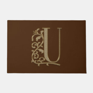 Paillasson Élégante entrée Monogramme U Initiale sur Brown