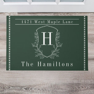 Paillasson Élégante famille verte de forêt monogramme adresse