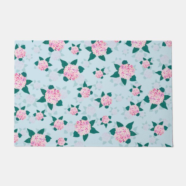 Paillasson Élégante Hydrangée Florale rose en floraison (Devant)