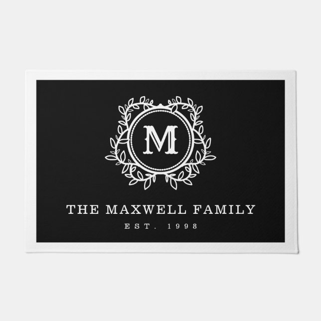 Paillasson Élégante vigne Monogramme noir blanc (Devant)