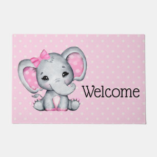 Paillasson Eléphant de bébé rose mignon avec oreilles Poka Do