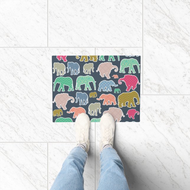 Paillasson Eléphants Colorés, Motif Des Eléphants, Zigzag (Intérieur)