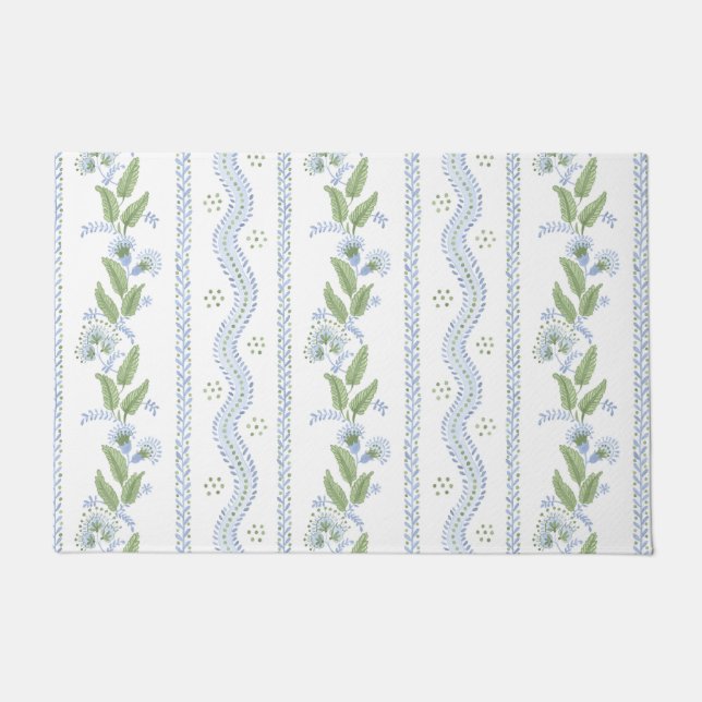Paillasson Emma Stripe en Cornflower et vert (Devant)