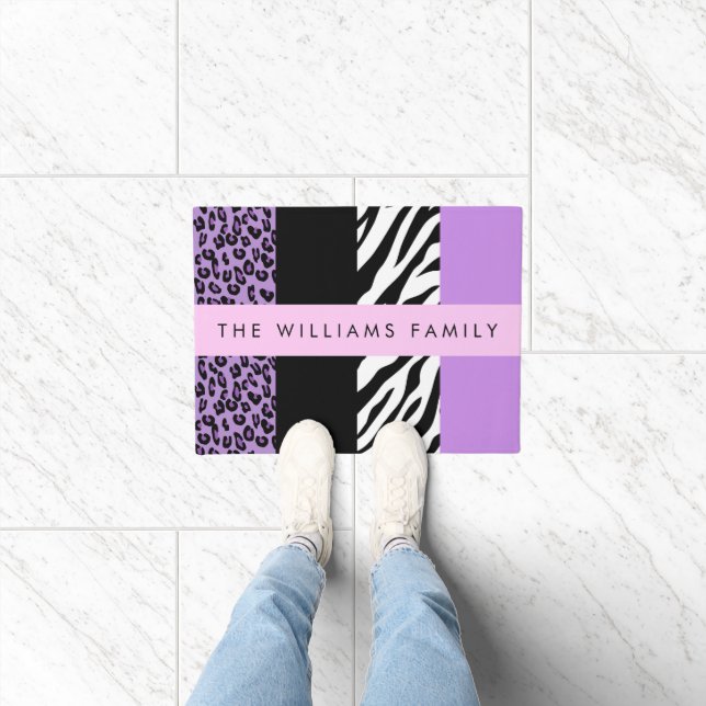 Paillasson Empreinte de léopard, Zebra Print, Purple, Votre n (Intérieur)